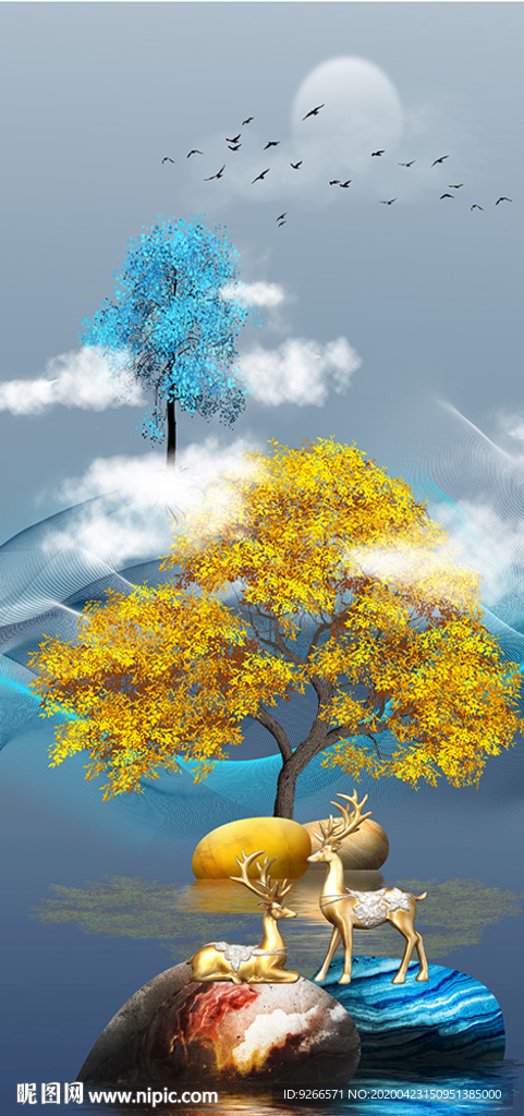 新中式 现代抽象 抽象线条 晶