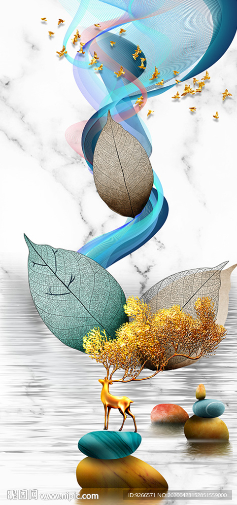 中式石来运转麋鹿玄关晶瓷装饰画