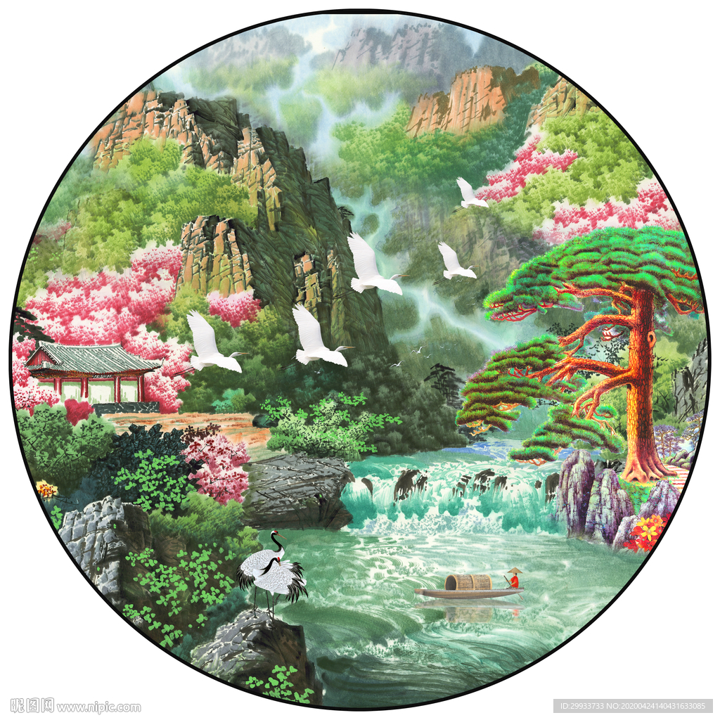 国画迎客松山水装饰画