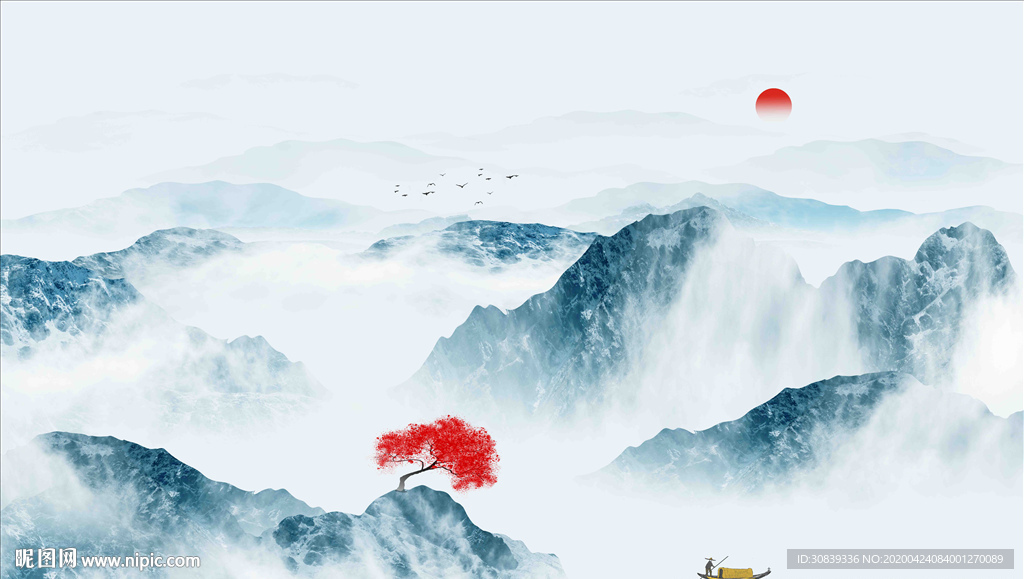 水墨山水背景墙