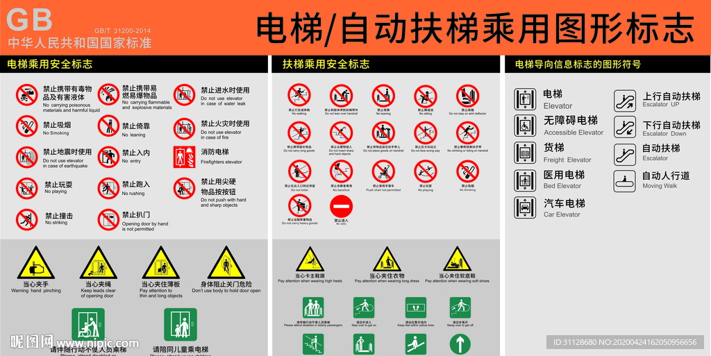 电梯扶梯图形标志安全警示