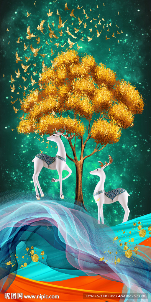 新中式现代麋鹿玄关晶瓷装饰画