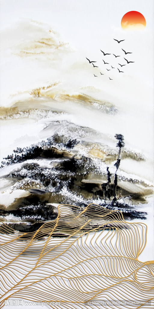 新中式山水线条晶瓷装饰画