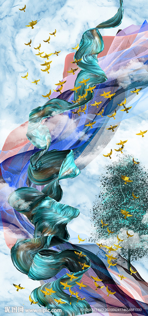新中式意境麋鹿抽象晶瓷装饰画