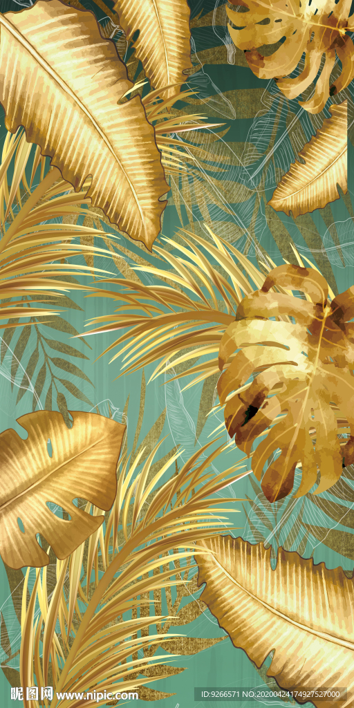 植物叶子抽象晶瓷装饰画