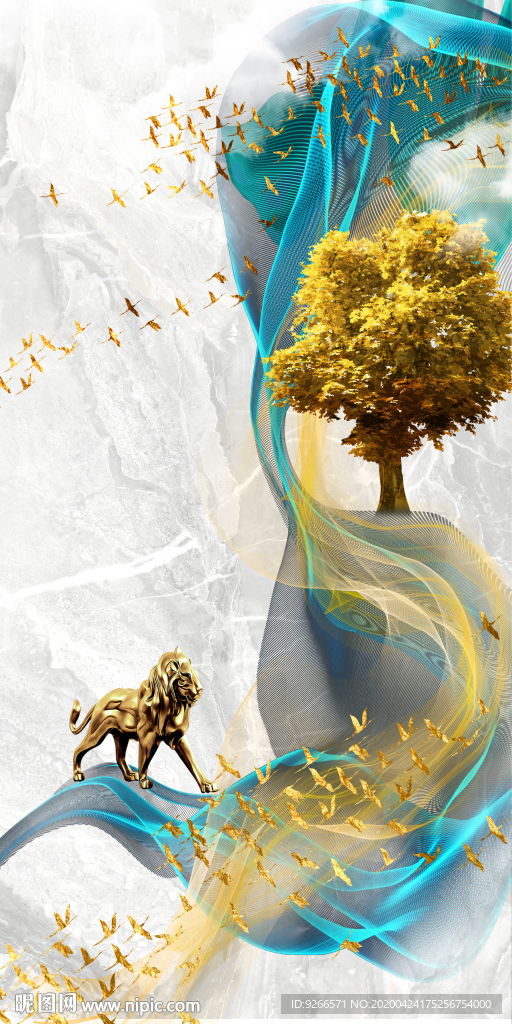 新中式狮子抽象玄关晶瓷装饰画