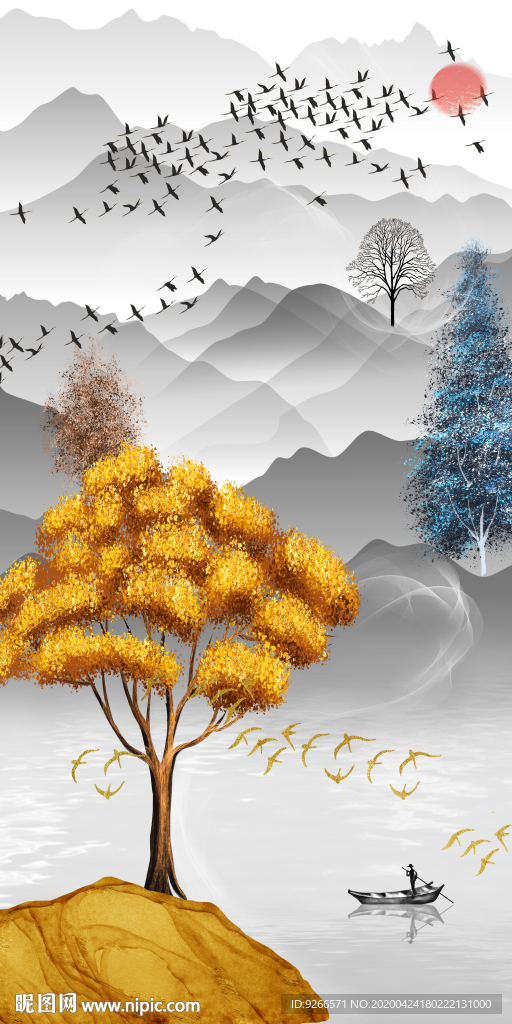 新中式现代麋鹿玄关晶瓷装饰画