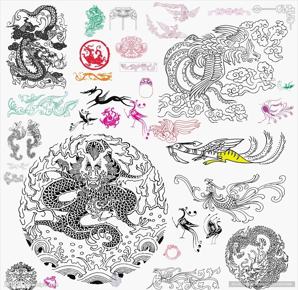 龙凤龙凤呈祥凤凰凤鸟高清矢量