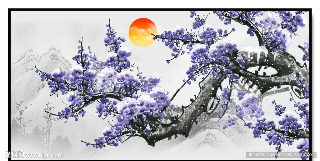 紫气东来 梅花手绘 床头画