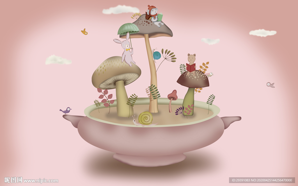 蘑菇兔子儿童房