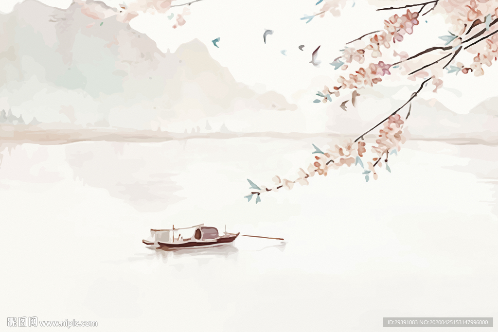 手绘中式山水花鸟