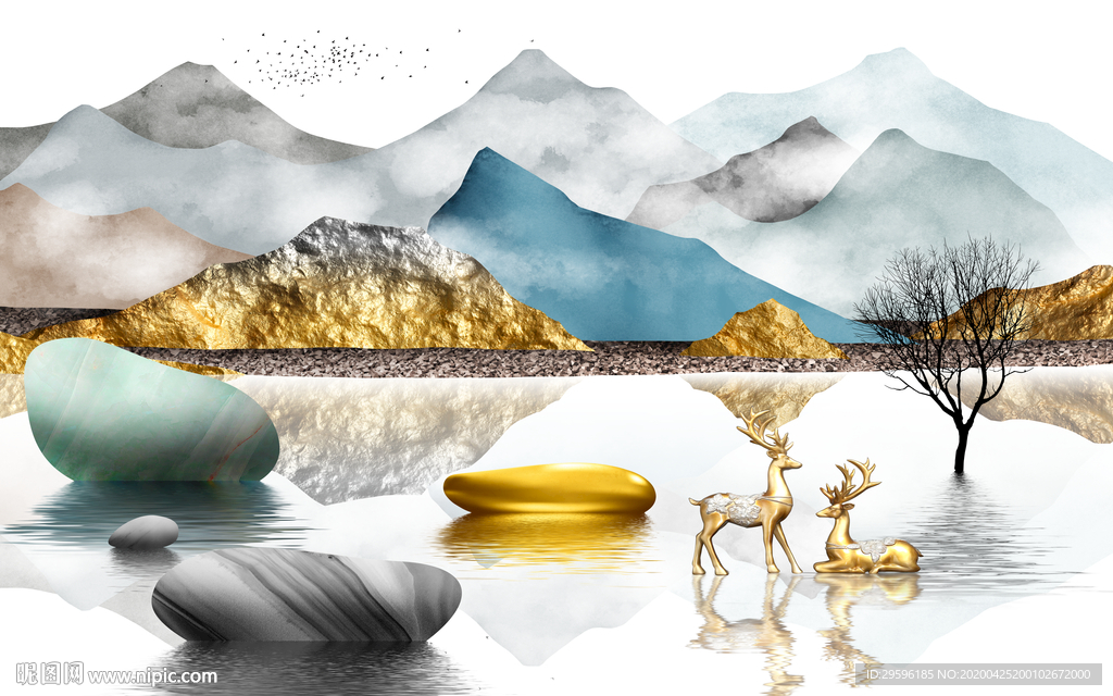 爆款轻奢山水画 tif分层