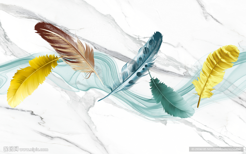 羽毛轻奢山水画 tif分层