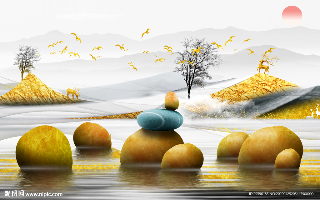 奢华轻奢山水画 tif分层