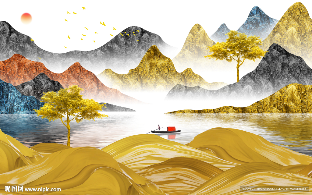 大气轻奢山水画 tif分层