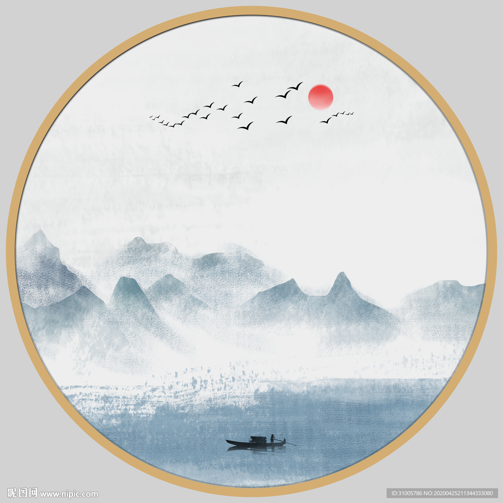 圆形山水画圆形装饰画圆形挂画