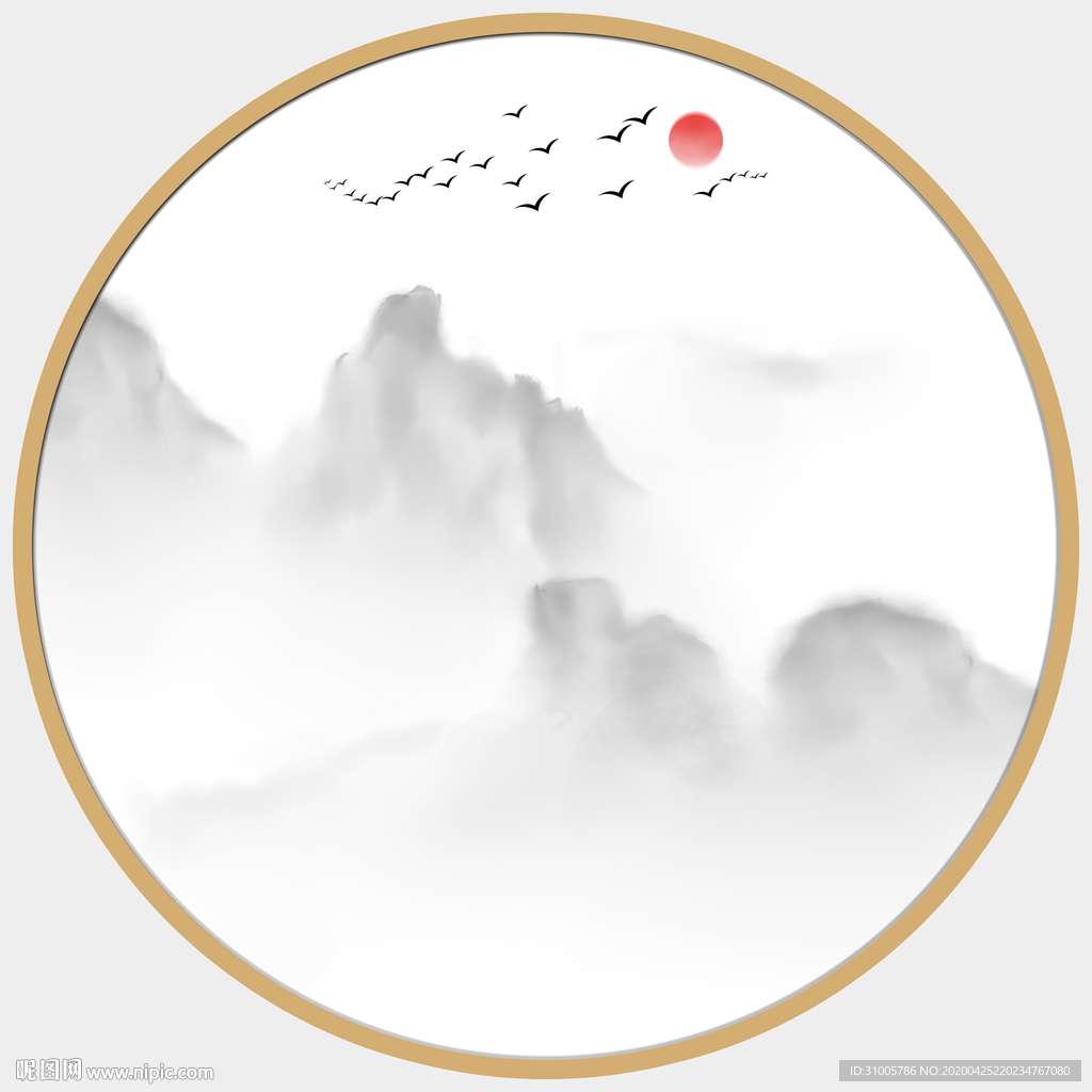 圆形山水画圆形水墨画