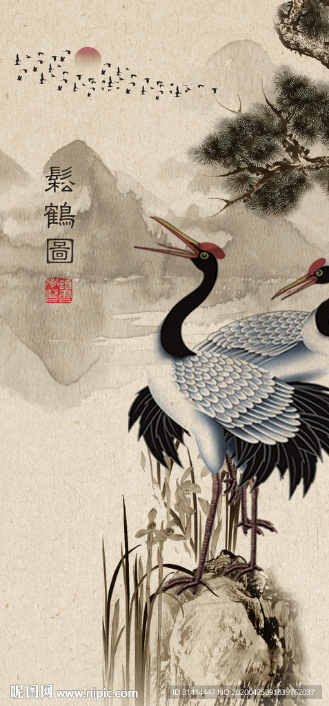 中国风松鹤图装饰画