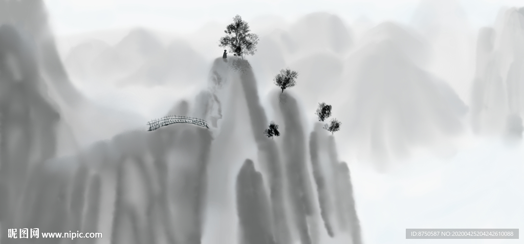 原创中国风水墨晕染群山