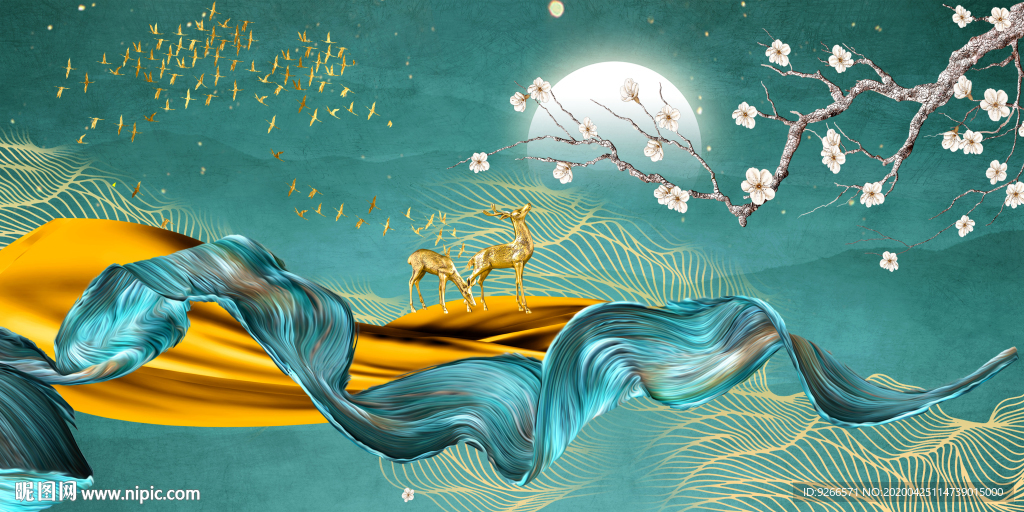 新中式现代清新抽象晶瓷画装饰画