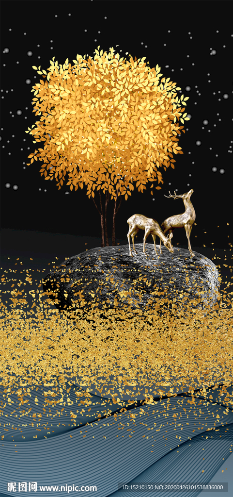 鹅卵石发财树玄关背景墙