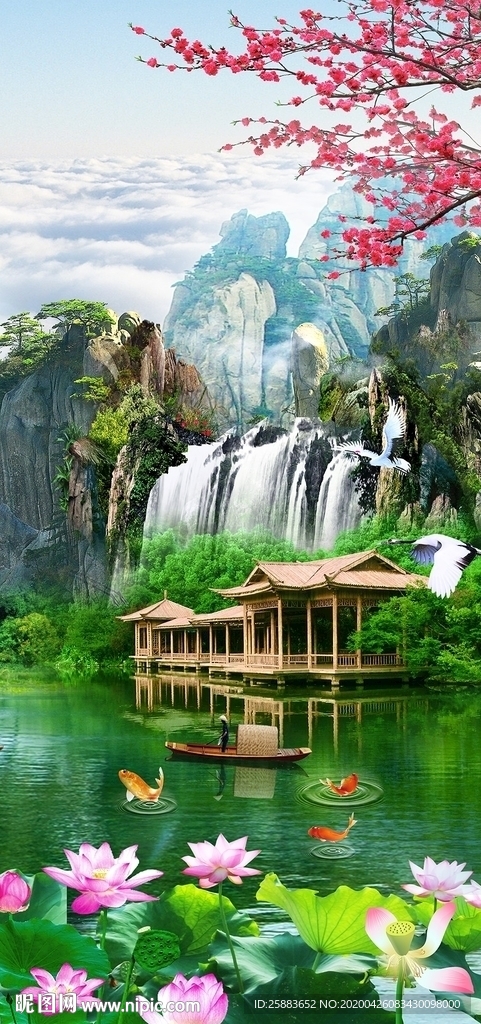 清新山水玄关背景墙