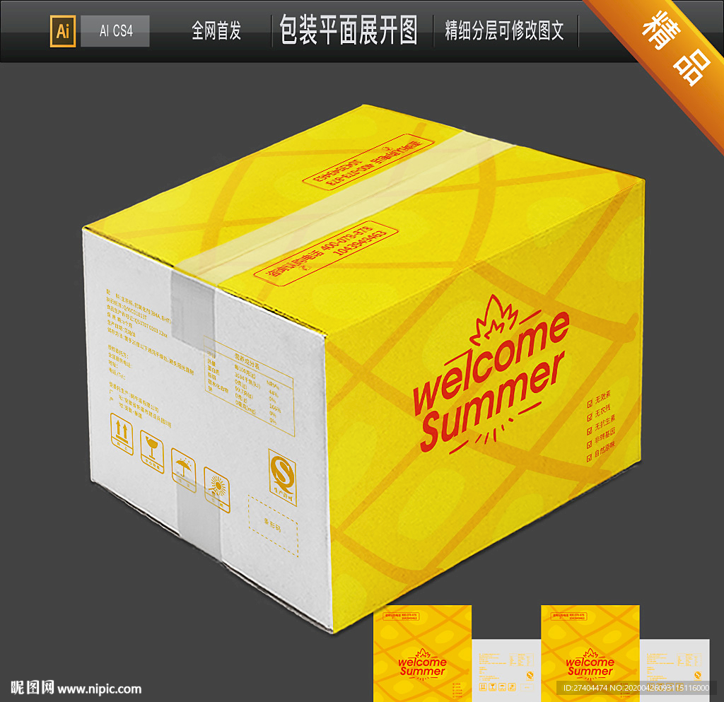 高档大气菠萝瓦楞纸箱包装平面图