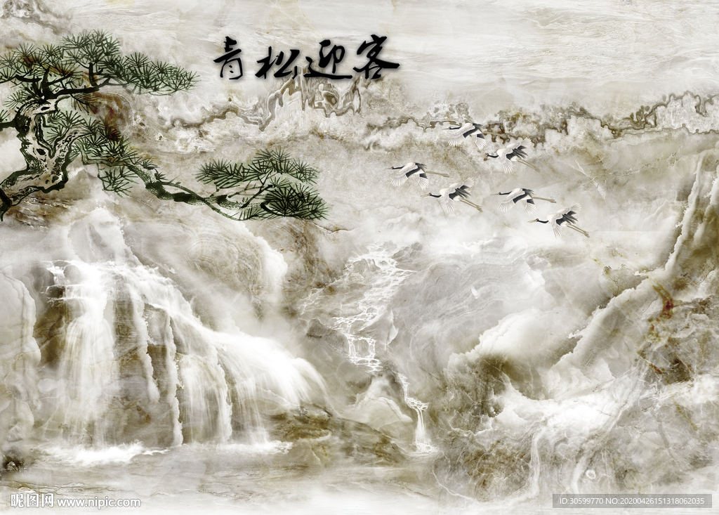 迎客大理石纹山水背景图