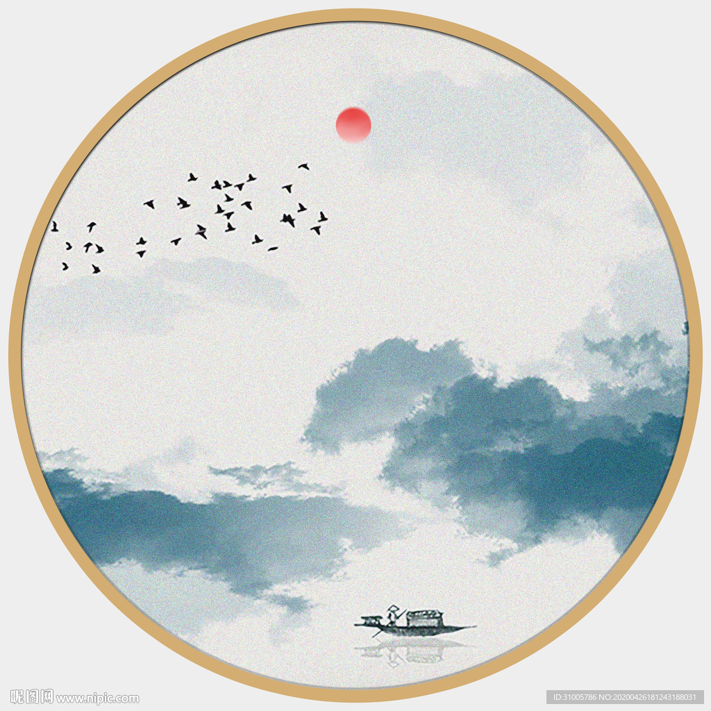 圆形山水画圆形水墨画圆形装饰画