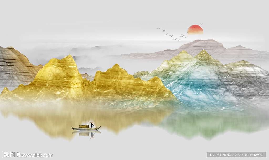 金色水墨山水画
