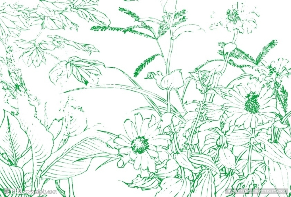 绿野鲜花小草  工笔画