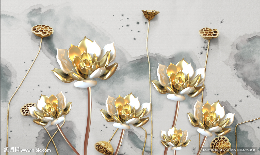 中式荷花背景墙