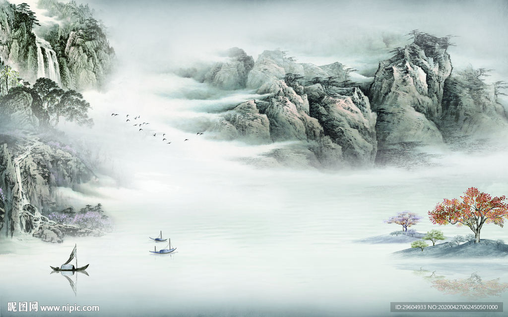 最新中式风山水画 tif分层