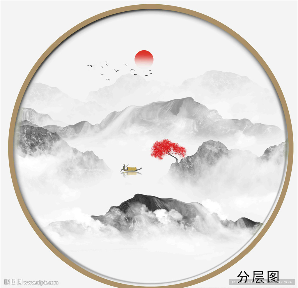 圆形装饰画挂画抽象画