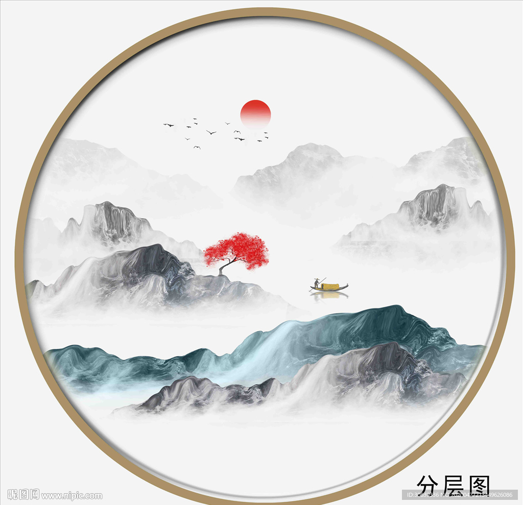 圆形水墨画