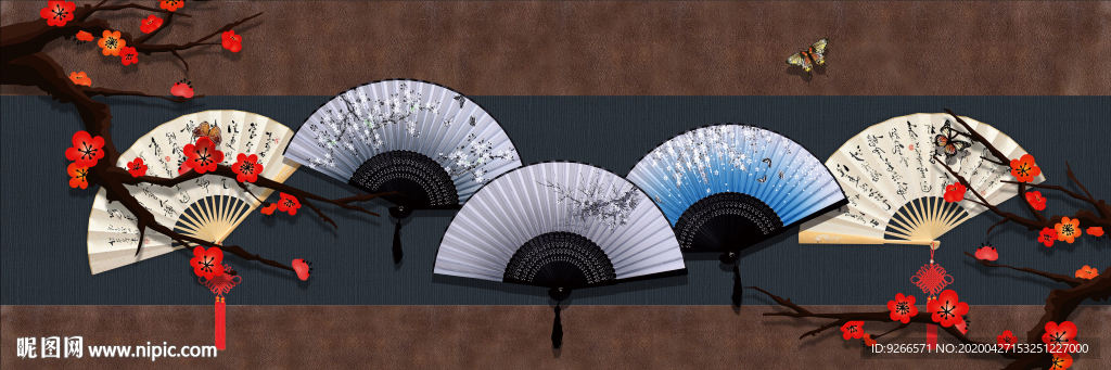 新中式横式花鸟抽象床头装饰画