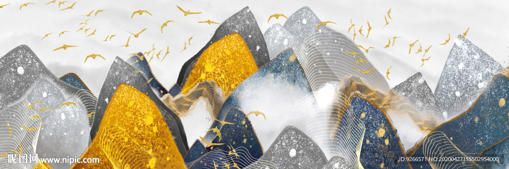 新中式横式山水抽象床头装饰画