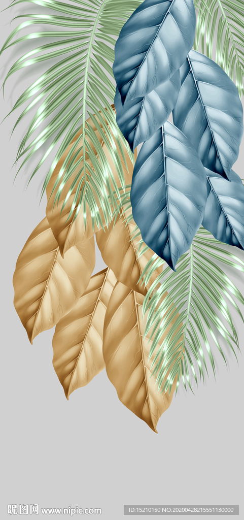 热带树叶玄关背景墙