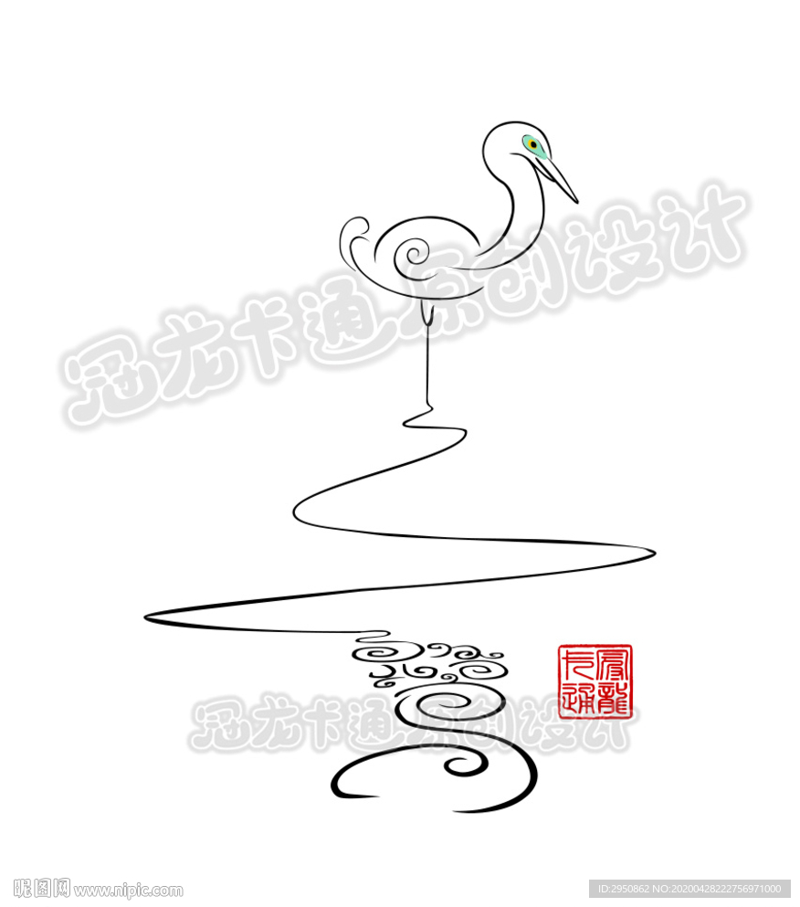 手绘白鹭艺术矢量图
