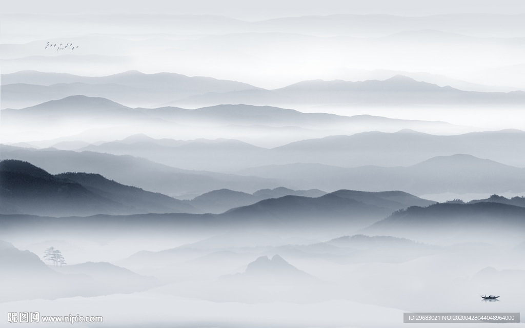 高清 新轻奢山水画 tif分层