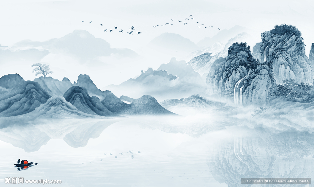 新品新轻奢山水画 tif分层