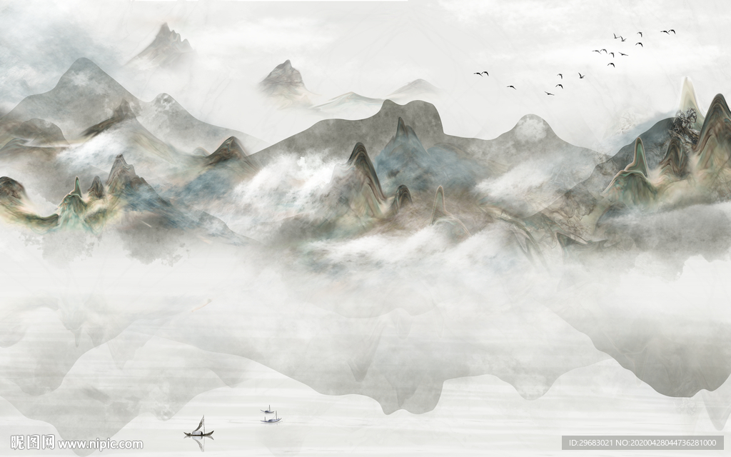 大气新轻奢山水画 tif分层