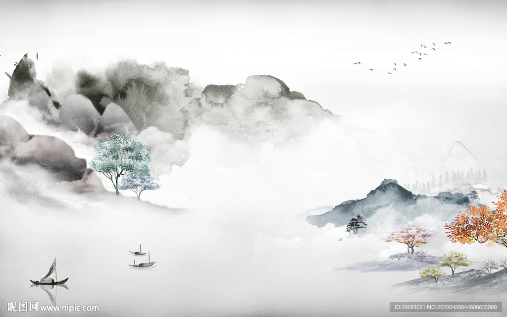 新中式新轻奢山水画 tif分层