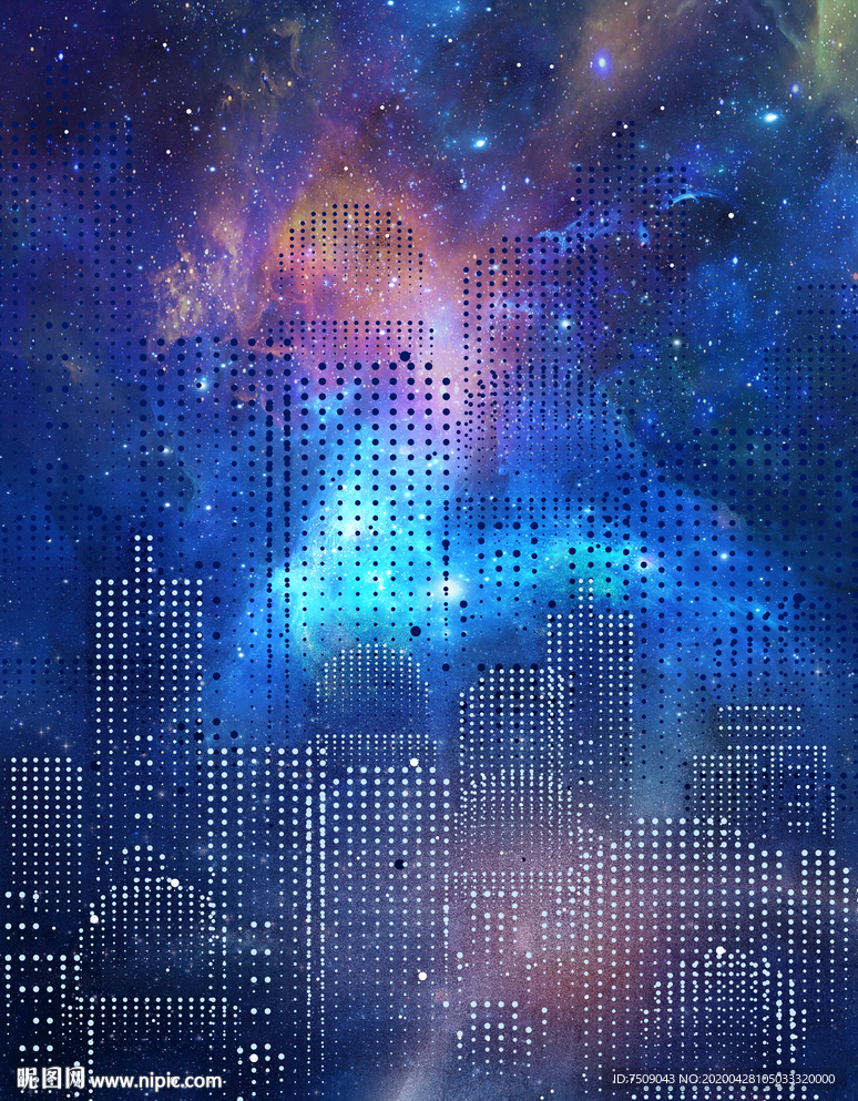 城市剪影星空背景海报