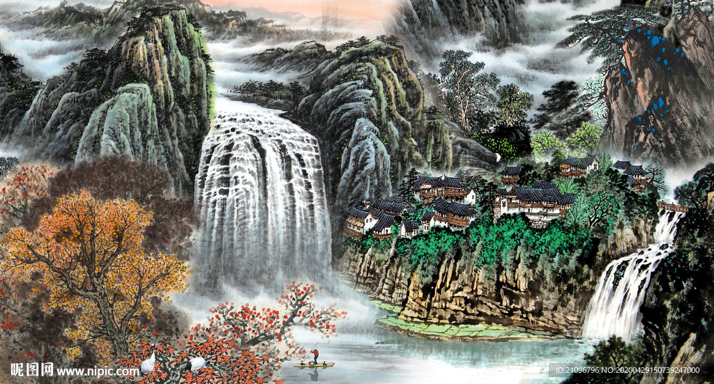 山水国画背景墙