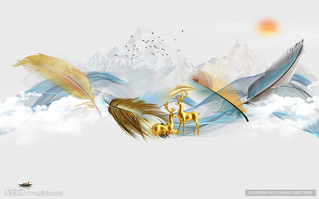 别墅羽毛爆款画 TIF分层