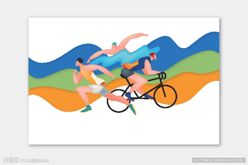 骑行跑步运动游泳插画素材