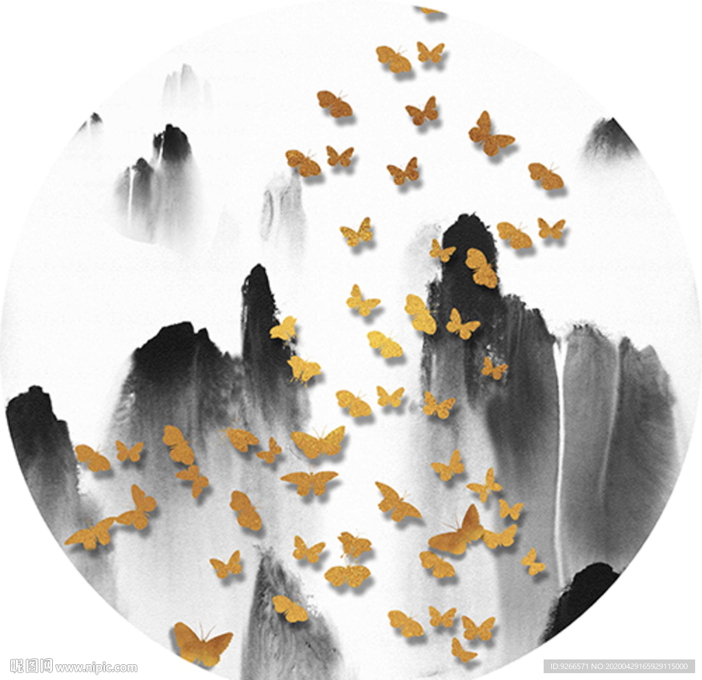 中式黑白山水晶瓷画装饰画