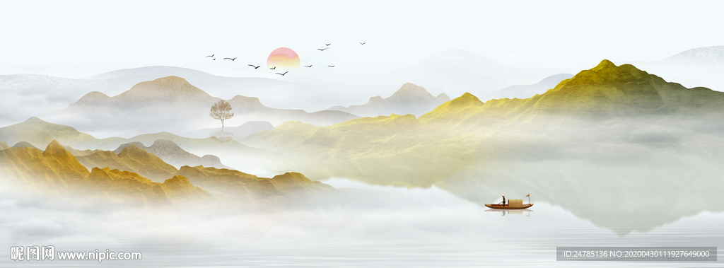 巨幅新中式水墨山水画