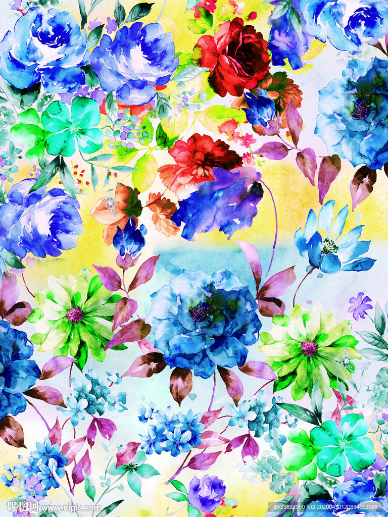 数码印花 水彩花